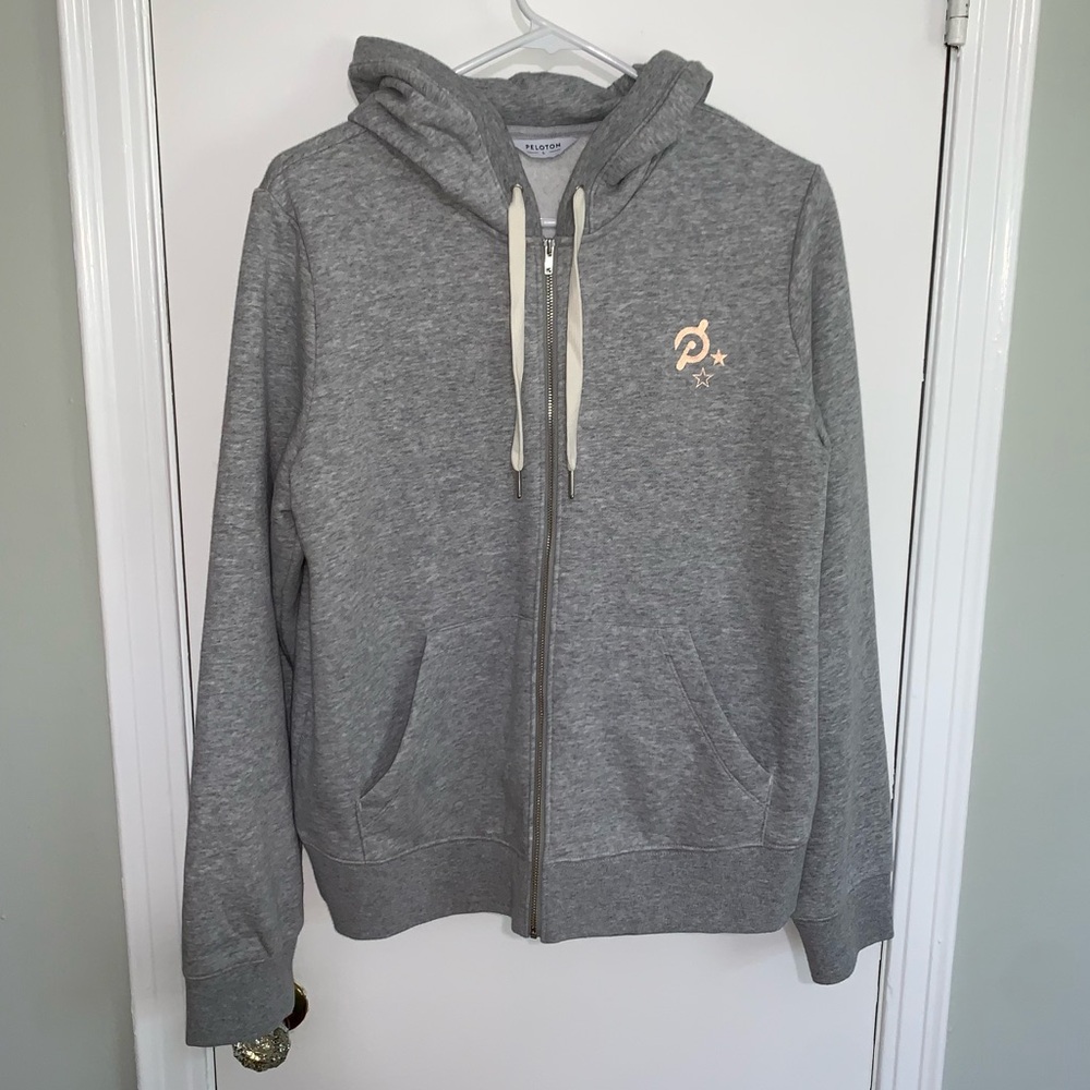 Peloton Original Hoodie Full Zip Up, grey w/star, Women’s Large, NWOT
